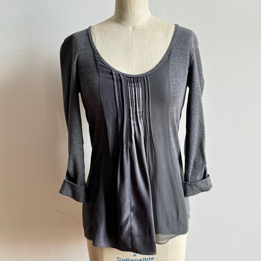 BRUNELLO CUCINELLI For Bergdorf Goodman Gray Cotton Silk Pleated Top